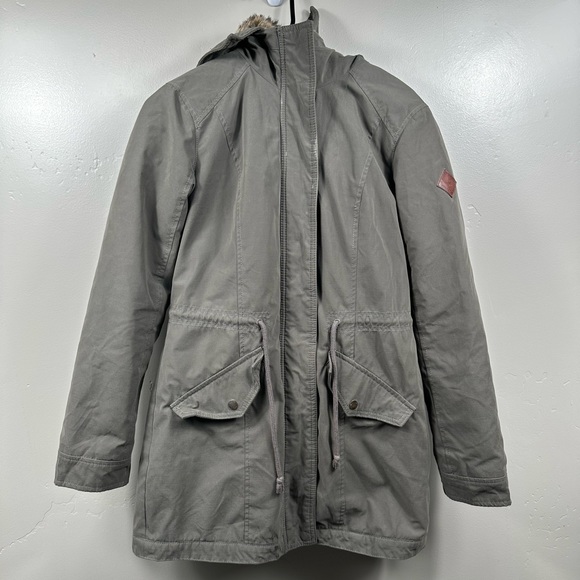 Hollister Faux Fur Hooded Parka Coat / Jacket Military Green Size Small - Picture 1 of 9